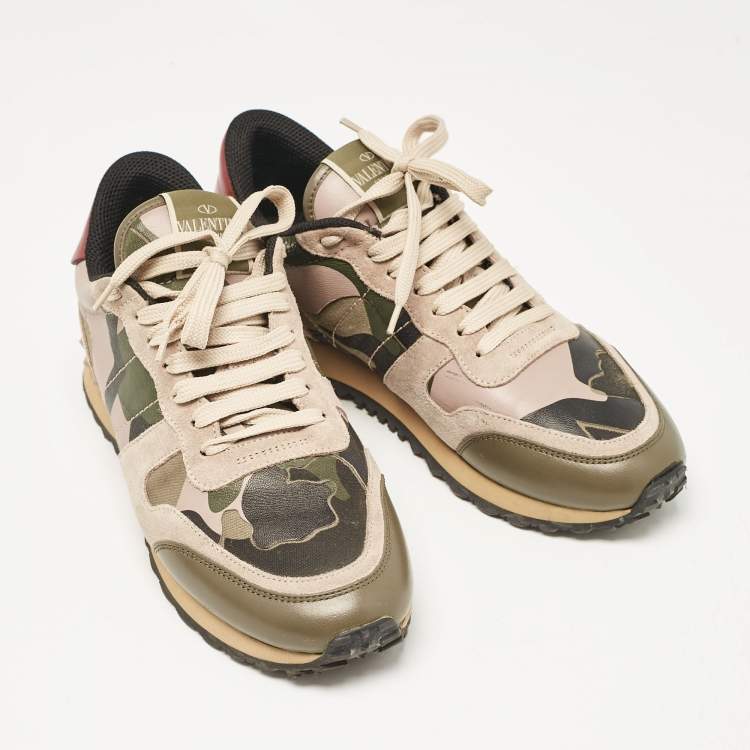 Pre Owned Valentino Multicolor Leather and Suede Rockrunner Low Top Sneakers Size 38.5