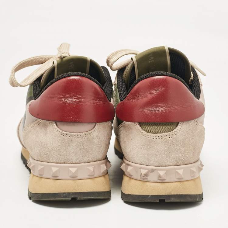 Pre Owned Valentino Multicolor Leather and Suede Rockrunner Low Top Sneakers Size 38.5