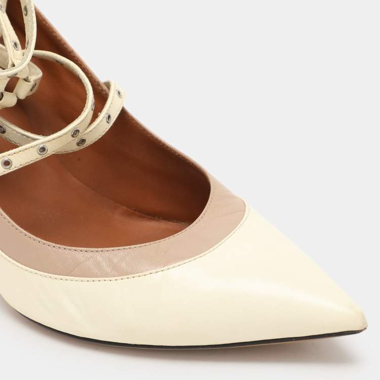 Pre Owned Valentino Cream Leather Love Latch Ankle Strap Pumps Size 39