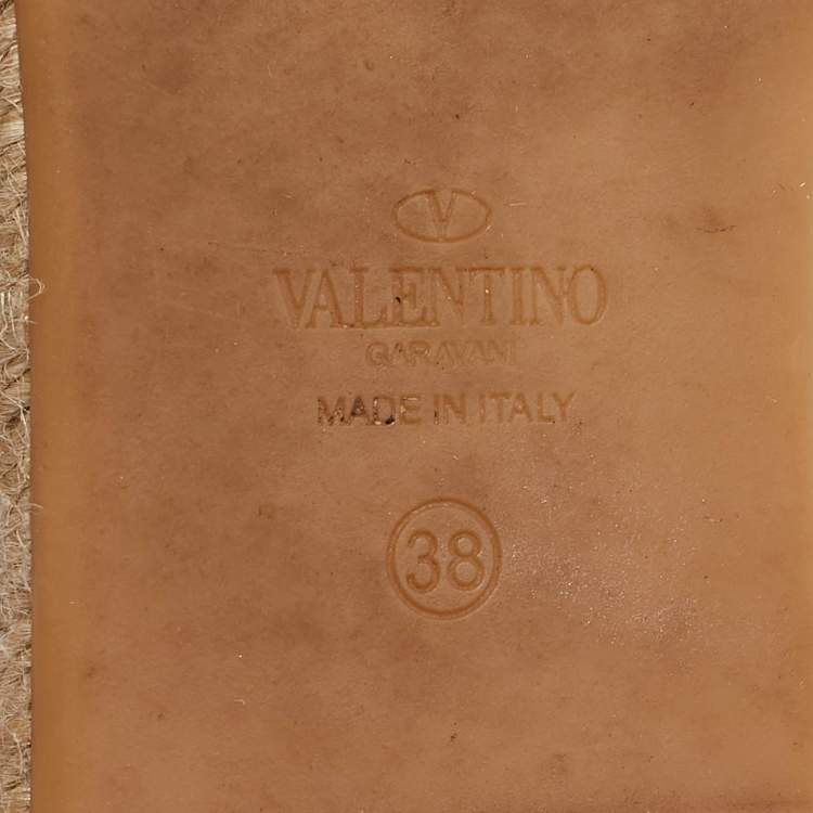 Pre Owned Valentino Cream Leather Studded Espadrille Flats Size 38