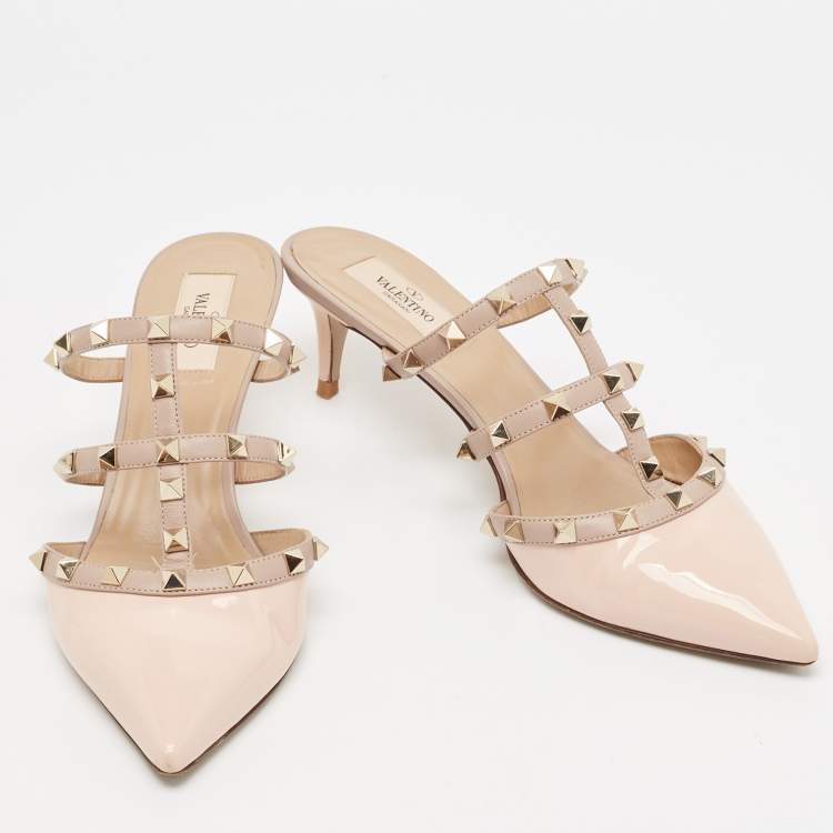 Pre Owned Valentino Dusty Pink Patent and Leather Rockstud Mules Size 40