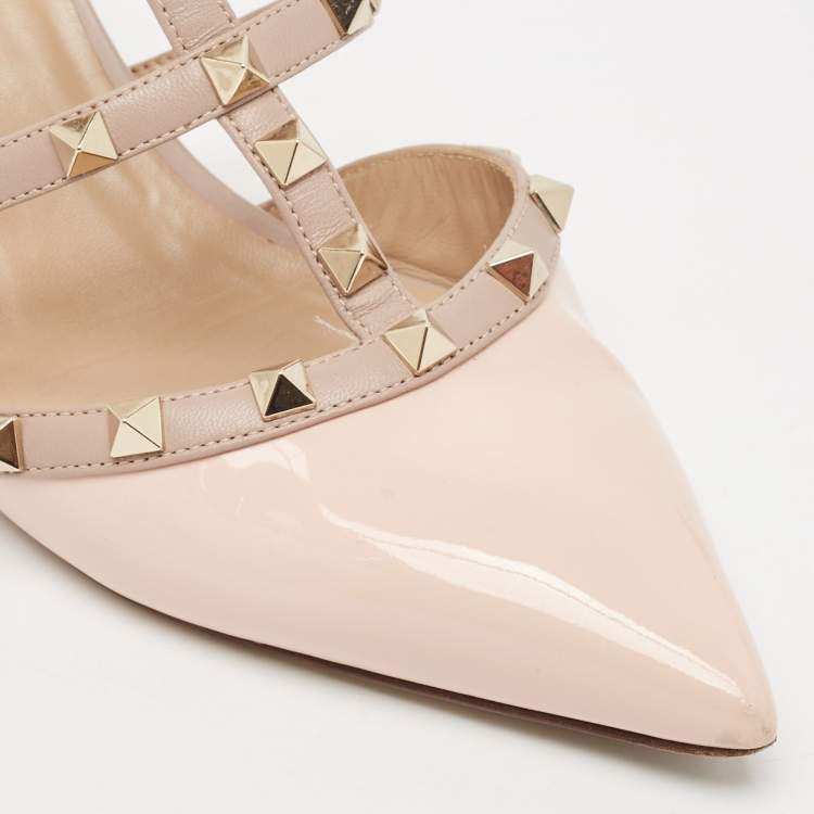Pre Owned Valentino Dusty Pink Patent and Leather Rockstud Mules Size 40