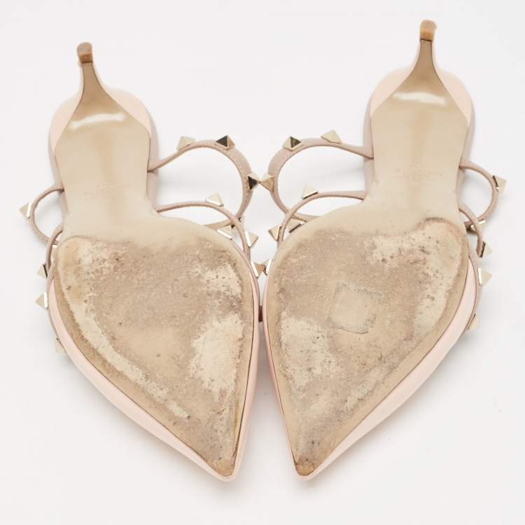 Pre Owned Valentino Dusty Pink Patent and Leather Rockstud Mules Size 40