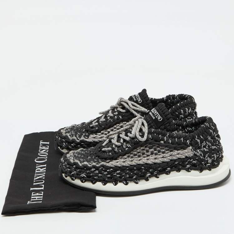 Pre Owned Valentino Black/Grey Crochet Low Top Sneakers Size 39