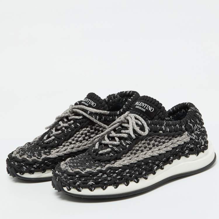 Pre Owned Valentino Black/Grey Crochet Low Top Sneakers Size 39