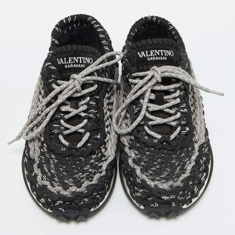 Pre Owned Valentino Black/Grey Crochet Low Top Sneakers Size 39