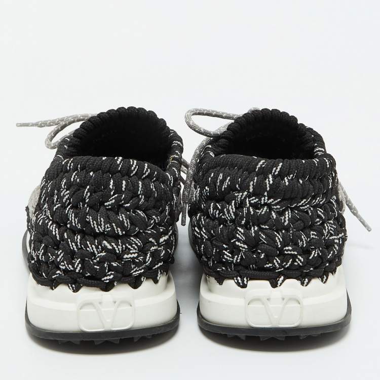 Pre Owned Valentino Black/Grey Crochet Low Top Sneakers Size 39