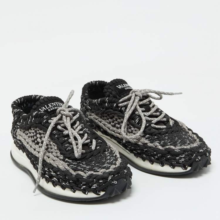 Pre Owned Valentino Black/Grey Crochet Low Top Sneakers Size 39
