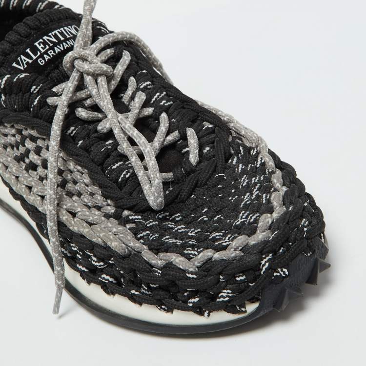 Pre Owned Valentino Black/Grey Crochet Low Top Sneakers Size 39