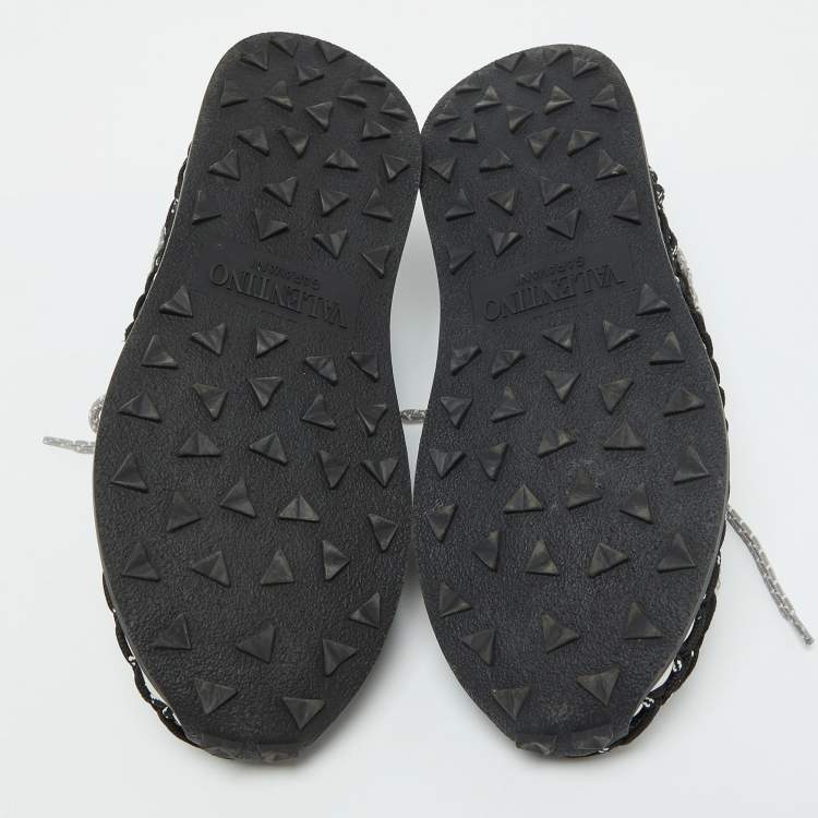 Pre Owned Valentino Black/Grey Crochet Low Top Sneakers Size 39