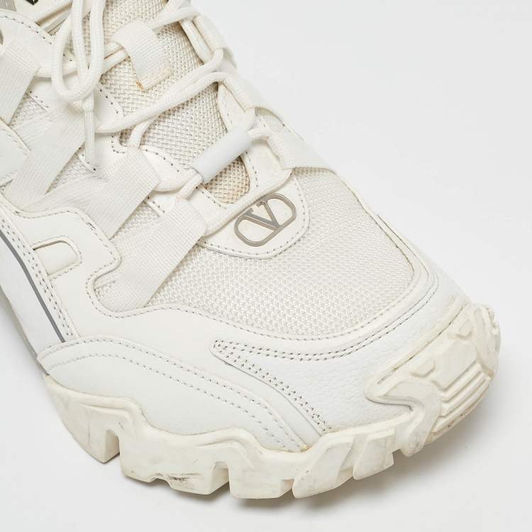 Pre Owned Valentino White Leather and Mesh Climbers Lace Up Sneakers Size 40