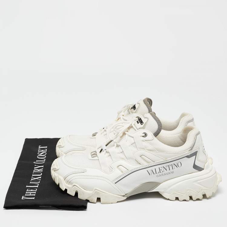 Pre Owned Valentino White Leather and Mesh Climbers Lace Up Sneakers Size 40
