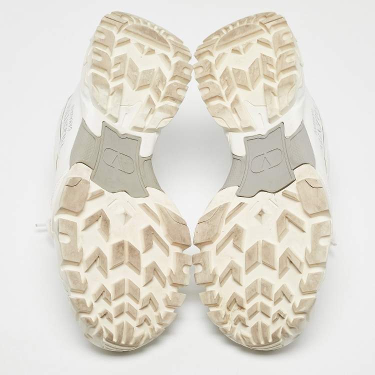 Pre Owned Valentino White Leather and Mesh Climbers Lace Up Sneakers Size 40