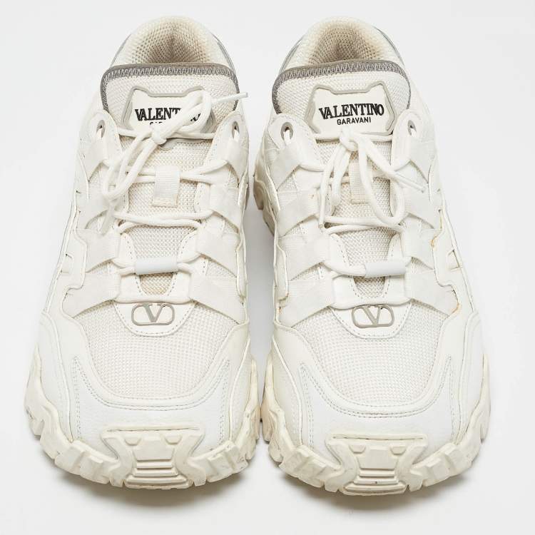 Pre Owned Valentino White Leather and Mesh Climbers Lace Up Sneakers Size 40
