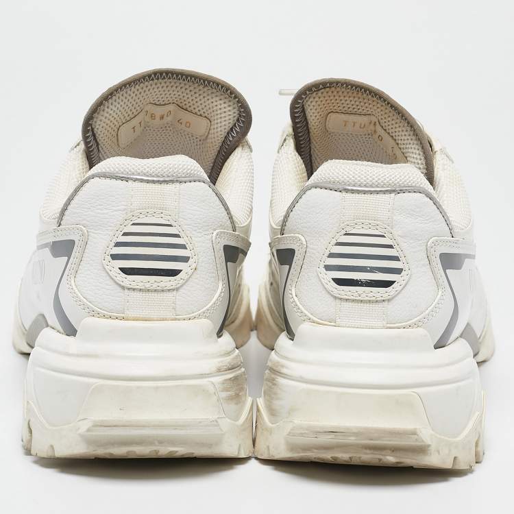 Pre Owned Valentino White Leather and Mesh Climbers Lace Up Sneakers Size 40