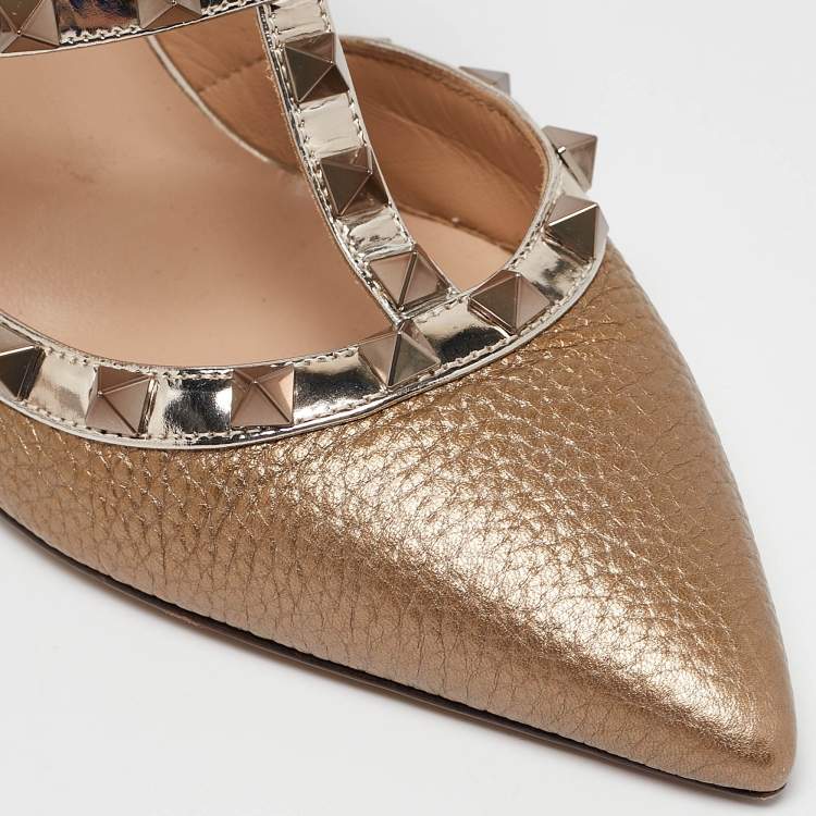 Pre Owned Valentino Gold/Silver Leather Rockstud Pumps Size 39