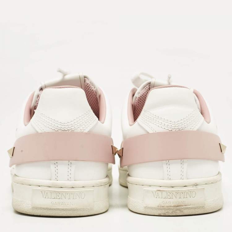 Pre Owned Valentino White/Pink Leather Backnet Sneakers Size 36