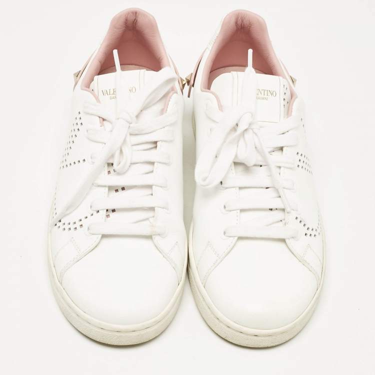 Pre Owned Valentino White/Pink Leather Backnet Sneakers Size 36