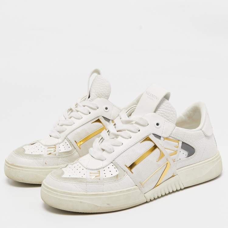 Pre Owned Valentino White/Grey Leather and Suede VL7N Lace Up Sneakers Size 37.5