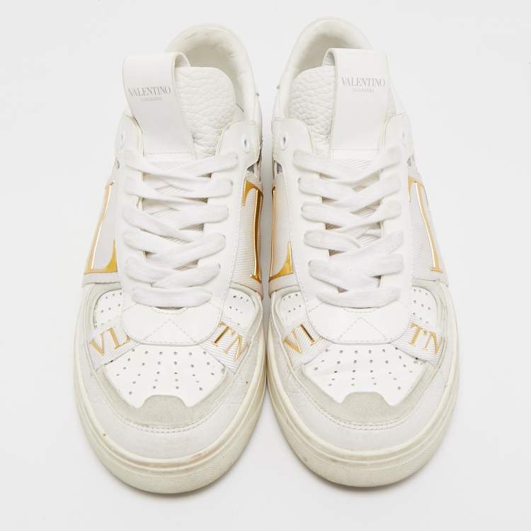 Pre Owned Valentino White/Grey Leather and Suede VL7N Lace Up Sneakers Size 37.5