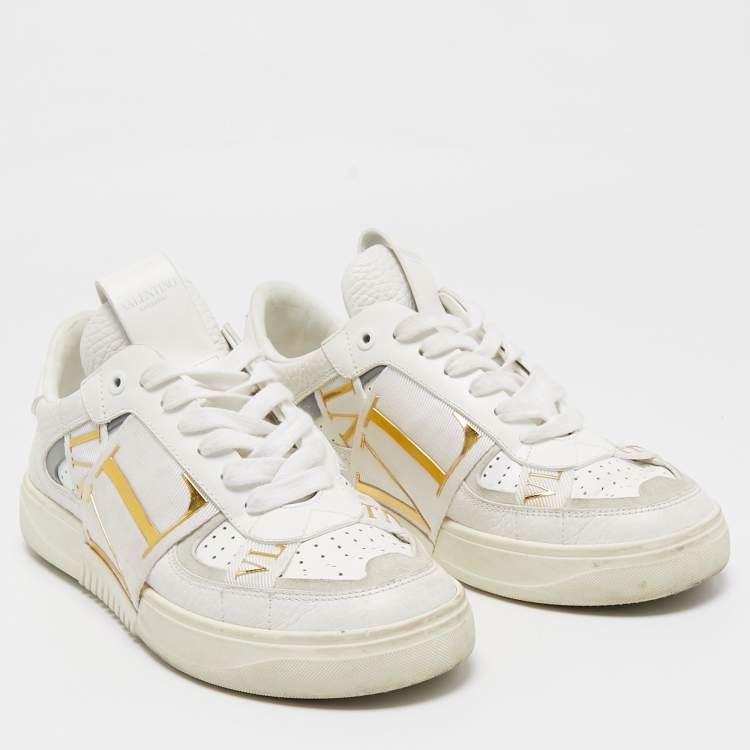 Pre Owned Valentino White/Grey Leather and Suede VL7N Lace Up Sneakers Size 37.5