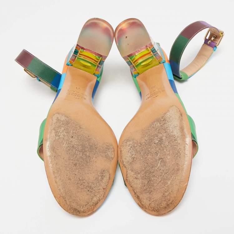 Pre Owned Valentino Multicolor Leather 1973 Rainbow Ankle Strap Sandals Size 39
