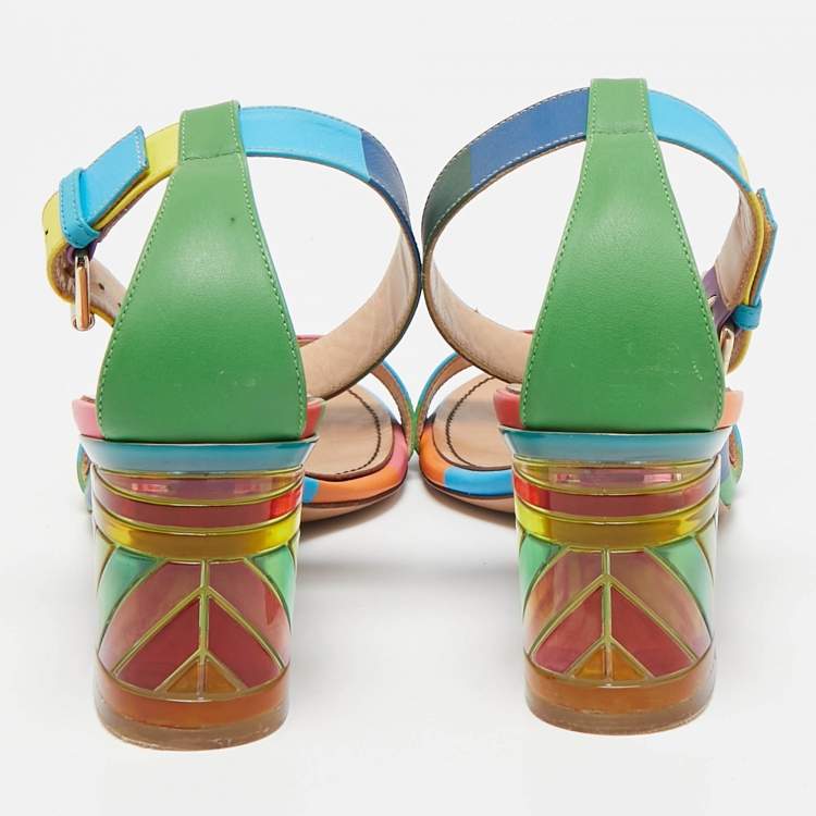 Pre Owned Valentino Multicolor Leather 1973 Rainbow Ankle Strap Sandals Size 39