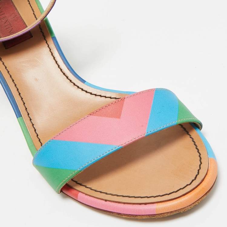 Pre Owned Valentino Multicolor Leather 1973 Rainbow Ankle Strap Sandals Size 39