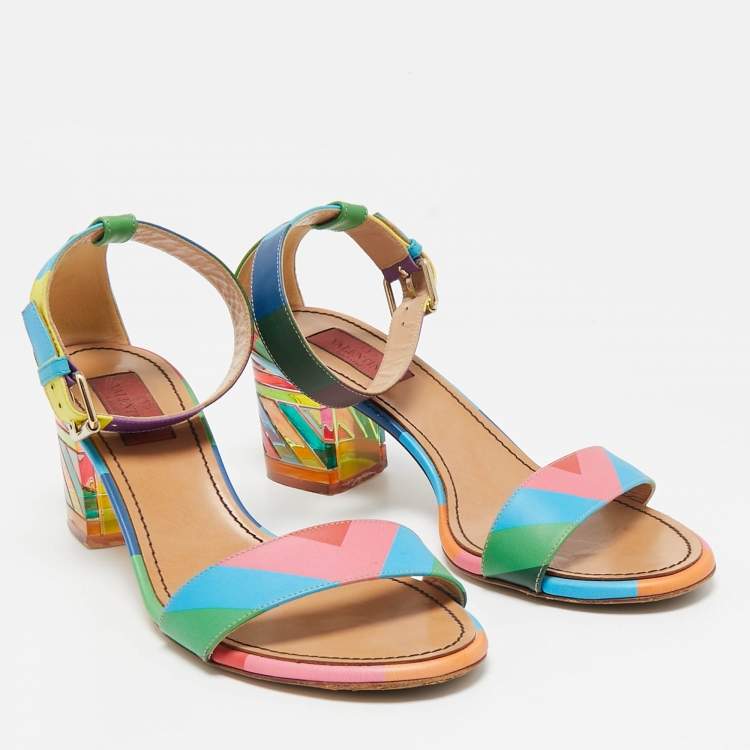 Pre Owned Valentino Multicolor Leather 1973 Rainbow Ankle Strap Sandals Size 39