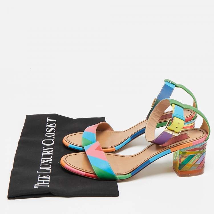 Pre Owned Valentino Multicolor Leather 1973 Rainbow Ankle Strap Sandals Size 39