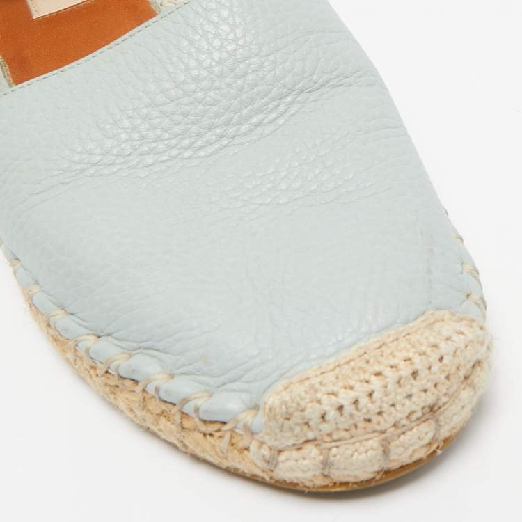 Pre Owned Valentino Grey Leather Rockstud Espadrille Flats Size 38