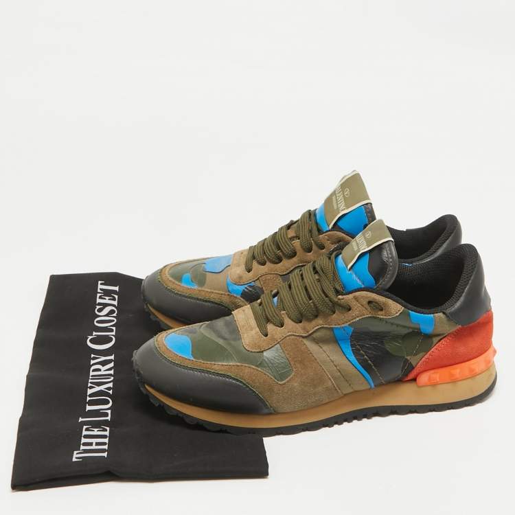 Pre Owned Valentino Multicolor Canvas and Leather Rockrunner Lace Up Sneakers Size 38.5