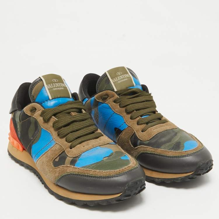 Pre Owned Valentino Multicolor Canvas and Leather Rockrunner Lace Up Sneakers Size 38.5