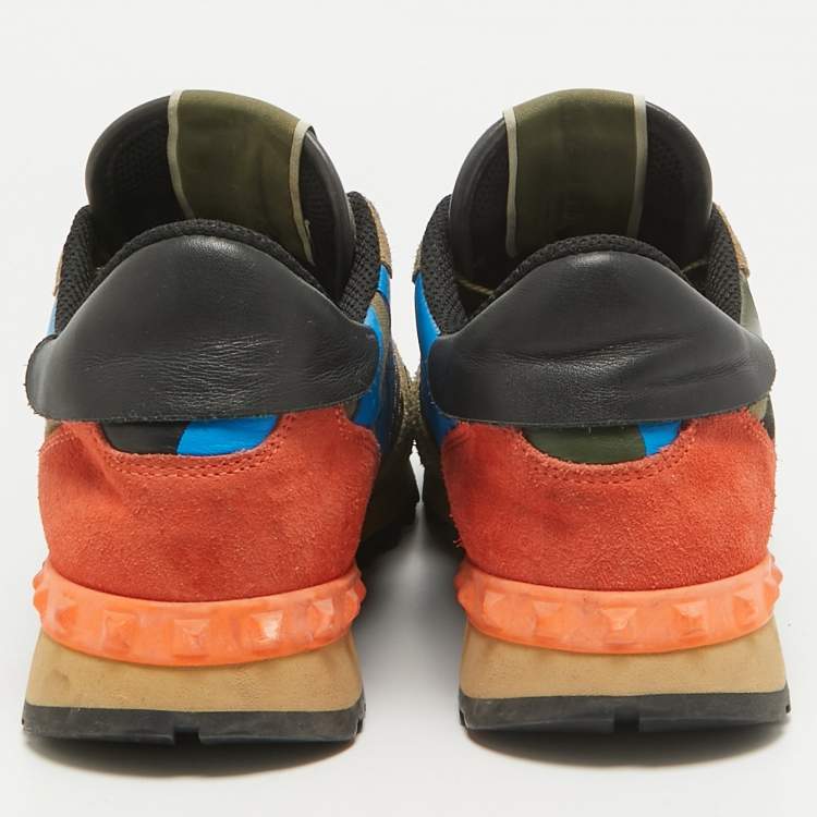 Pre Owned Valentino Multicolor Canvas and Leather Rockrunner Lace Up Sneakers Size 38.5