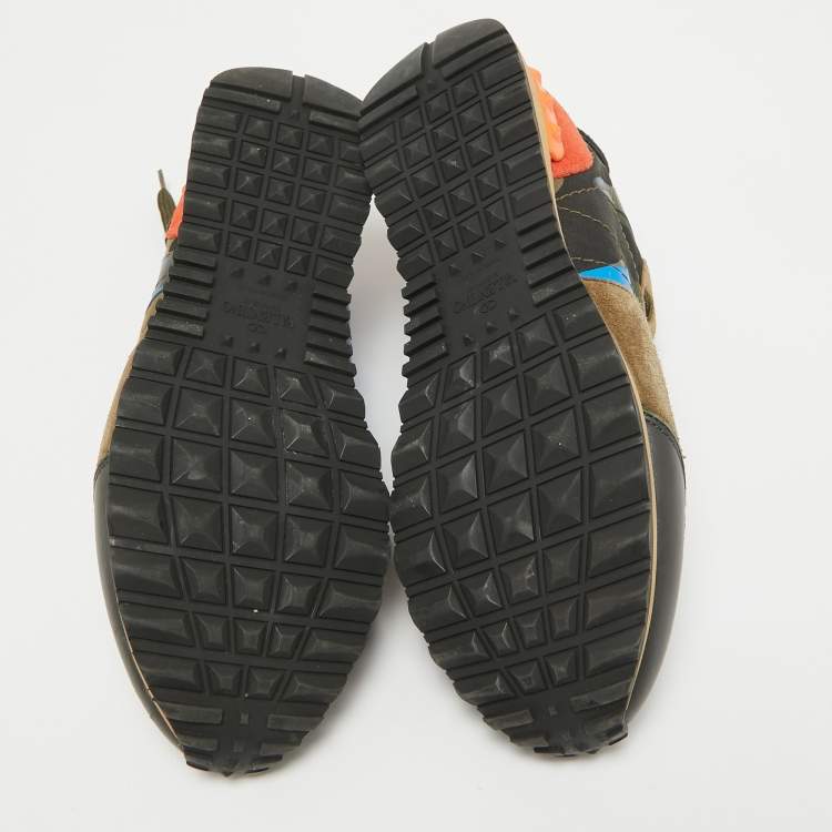 Pre Owned Valentino Multicolor Canvas and Leather Rockrunner Lace Up Sneakers Size 38.5