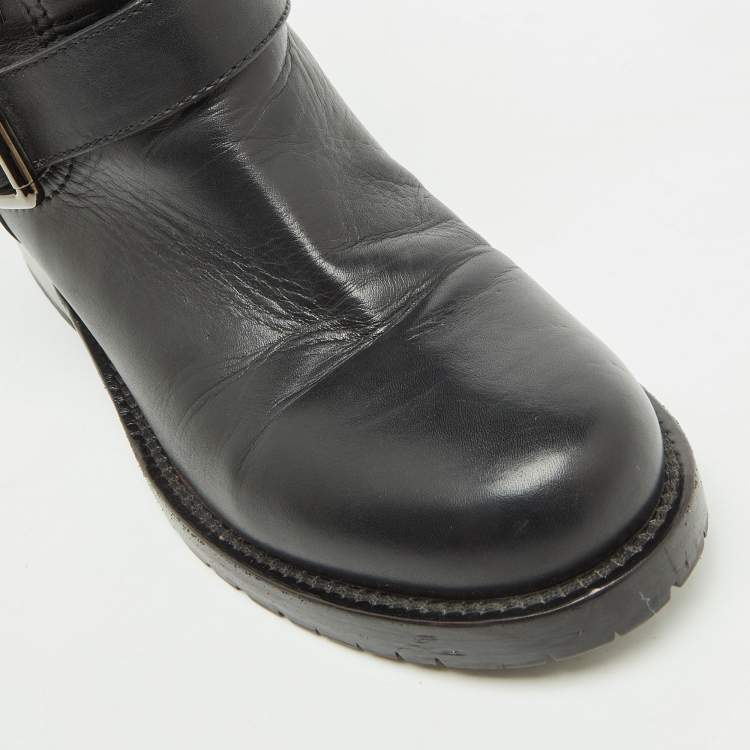 Pre Owned Valentino Black Leather Rockstud Ankle Length Boots Size 38
