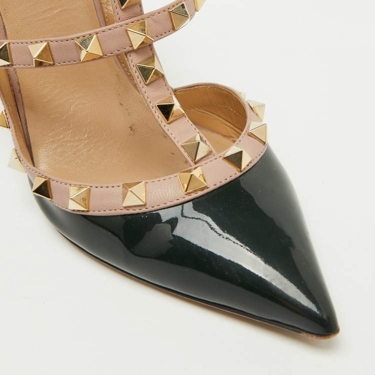 Pre Owned Valentino Dark Green/Beige Patent Leather Rockstud Pumps Size 38