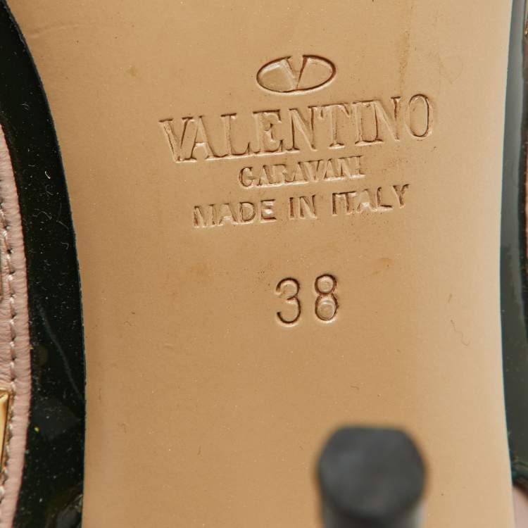 Pre Owned Valentino Dark Green/Beige Patent Leather Rockstud Pumps Size 38