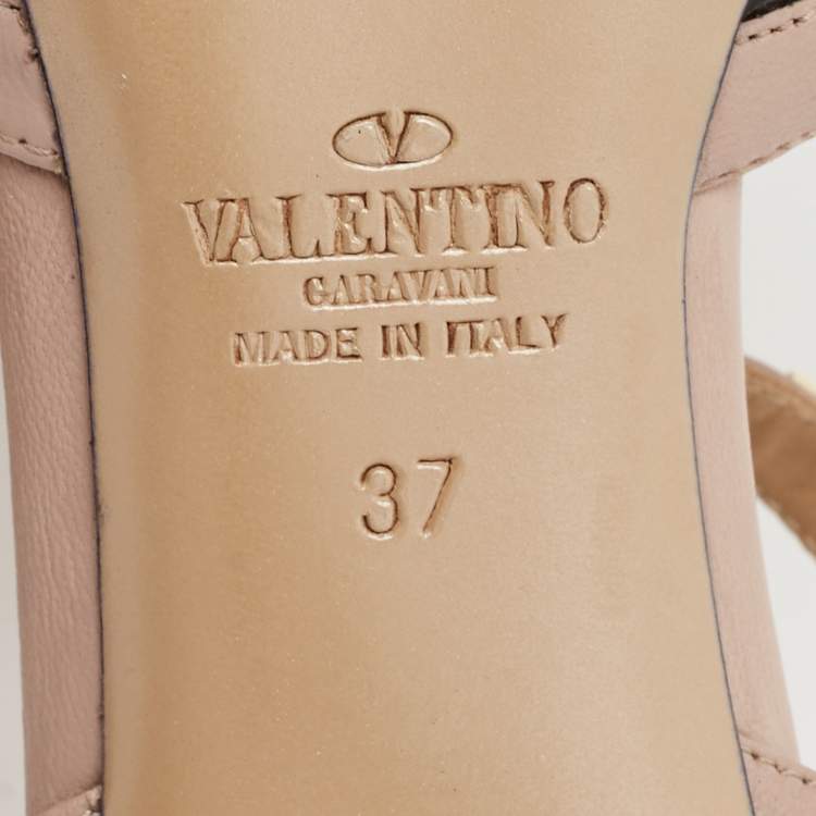 Pre Owned Valentino Black/Pink Patent and Leather Rockstud Caged Pumps Size 37