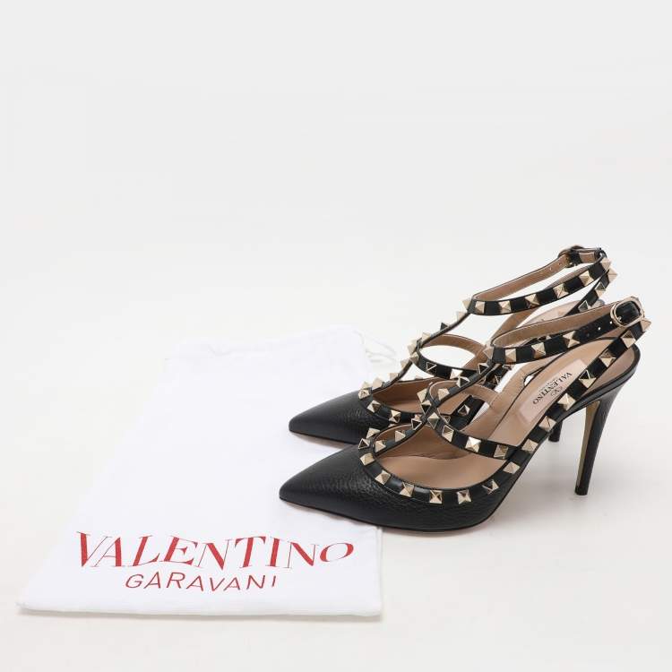 Pre Owned Valentino Black Leather Rockstud Pumps Size 37