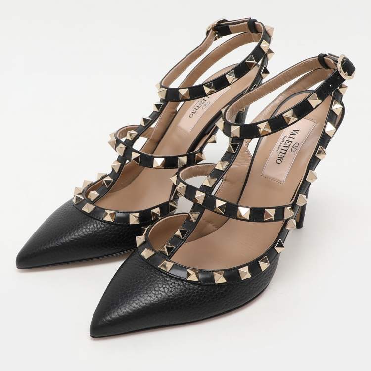 Pre Owned Valentino Black Leather Rockstud Pumps Size 37