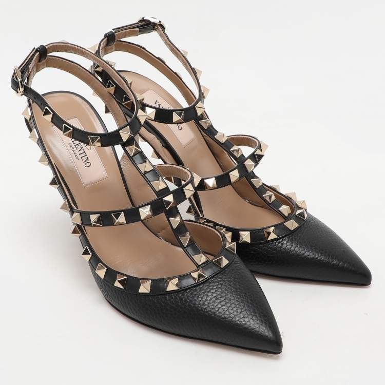 Pre Owned Valentino Black Leather Rockstud Pumps Size 37