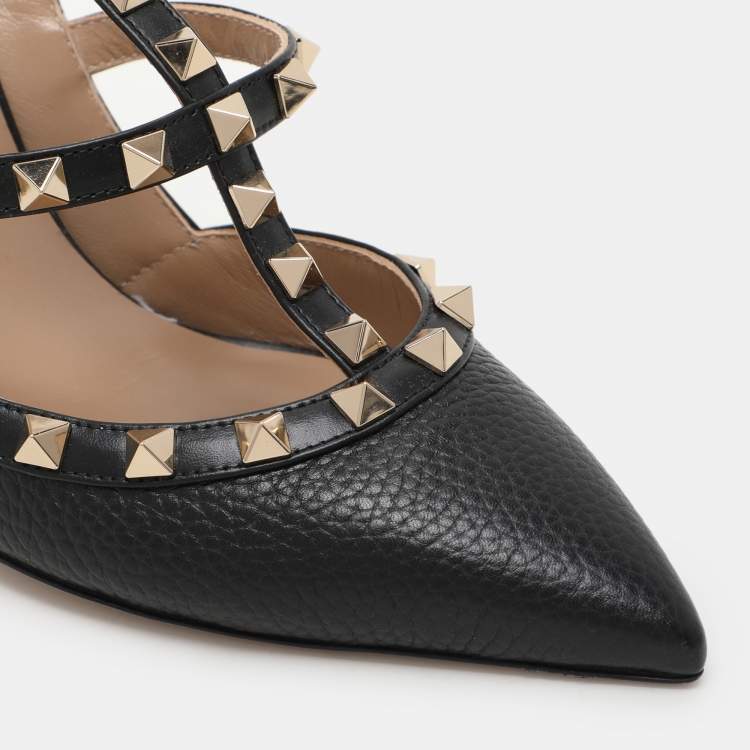 Pre Owned Valentino Black Leather Rockstud Pumps Size 37