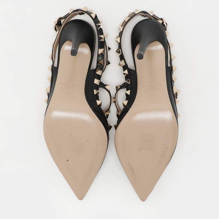 Pre Owned Valentino Black Leather Rockstud Pumps Size 37