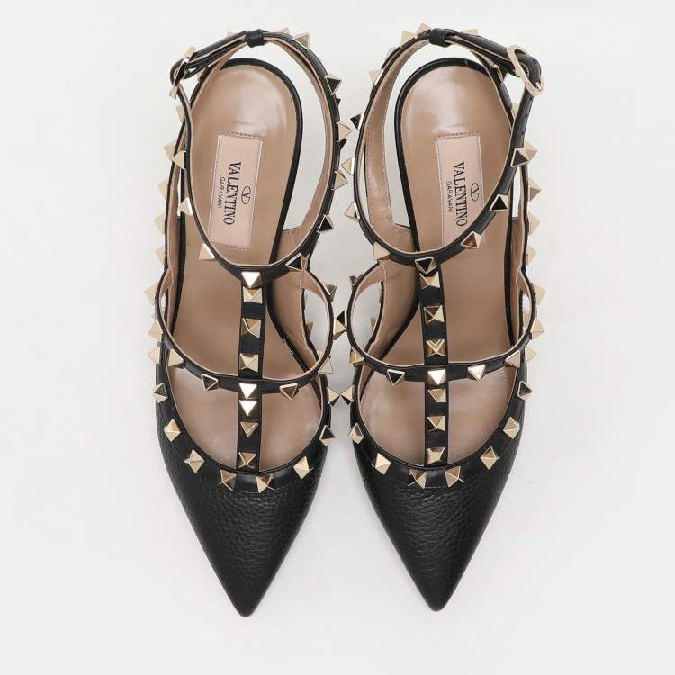 Pre Owned Valentino Black Leather Rockstud Pumps Size 37