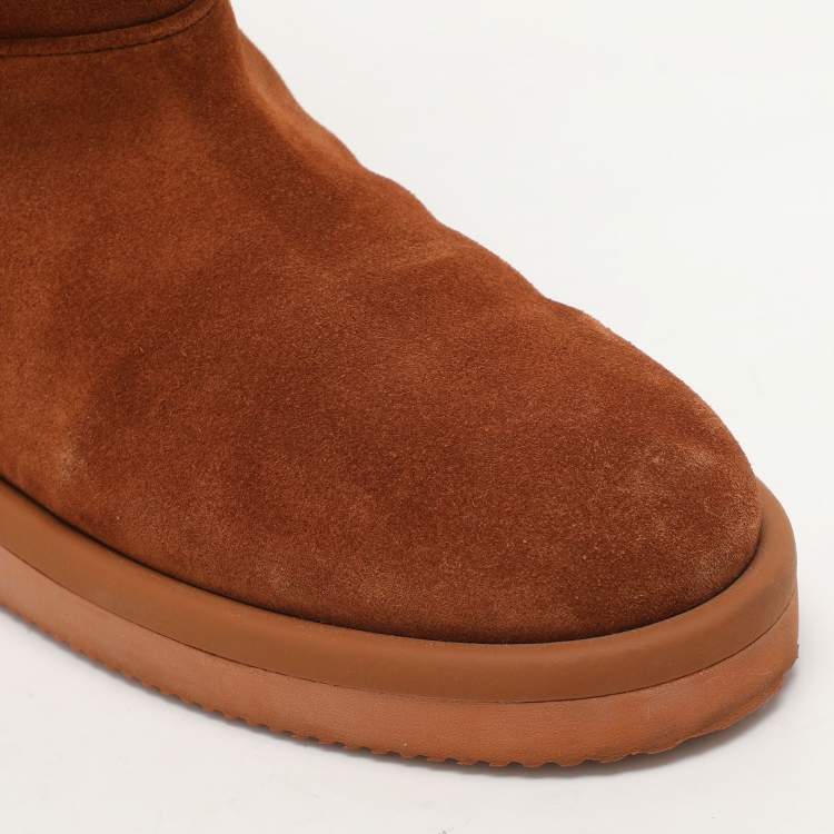 Pre Owned Valentino Brown/Cream Suede and Wool Roman Stud Winter Boots Size 38