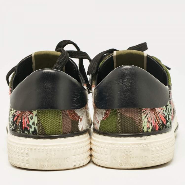 Pre Owned Valentino Multicolor Leather and Canvas Camubutterfly Lace Up Sneakers Size 40