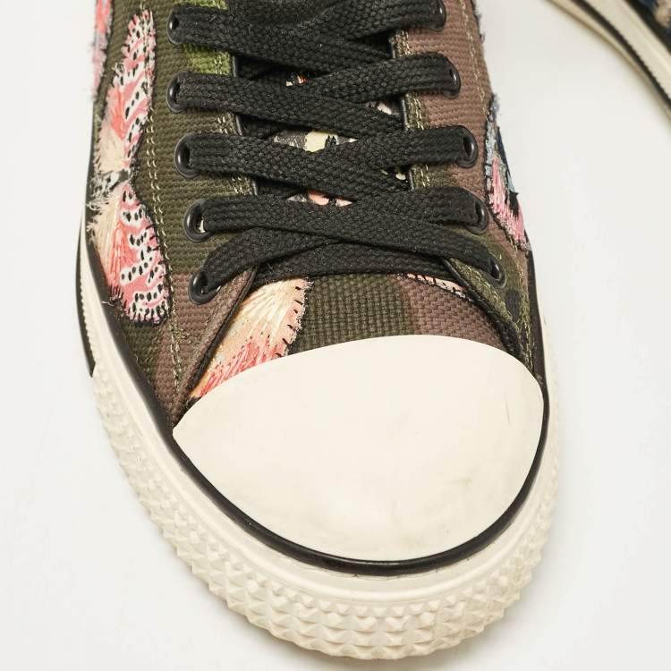 Pre Owned Valentino Multicolor Leather and Canvas Camubutterfly Lace Up Sneakers Size 40