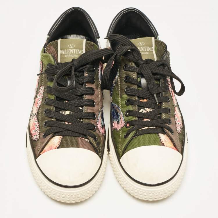 Pre Owned Valentino Multicolor Leather and Canvas Camubutterfly Lace Up Sneakers Size 40