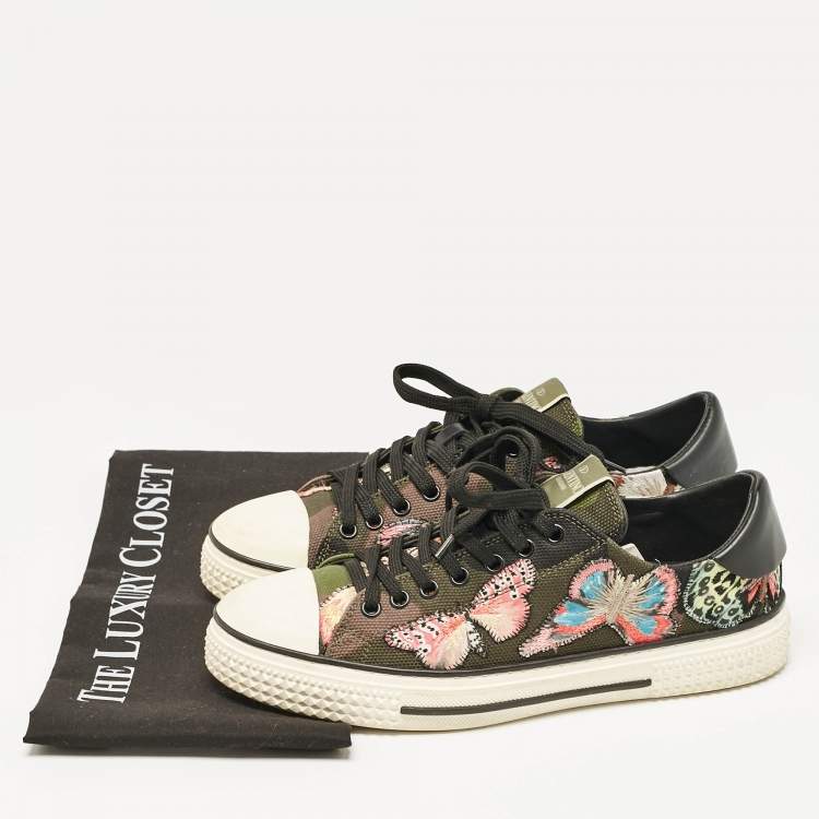 Pre Owned Valentino Multicolor Leather and Canvas Camubutterfly Lace Up Sneakers Size 40
